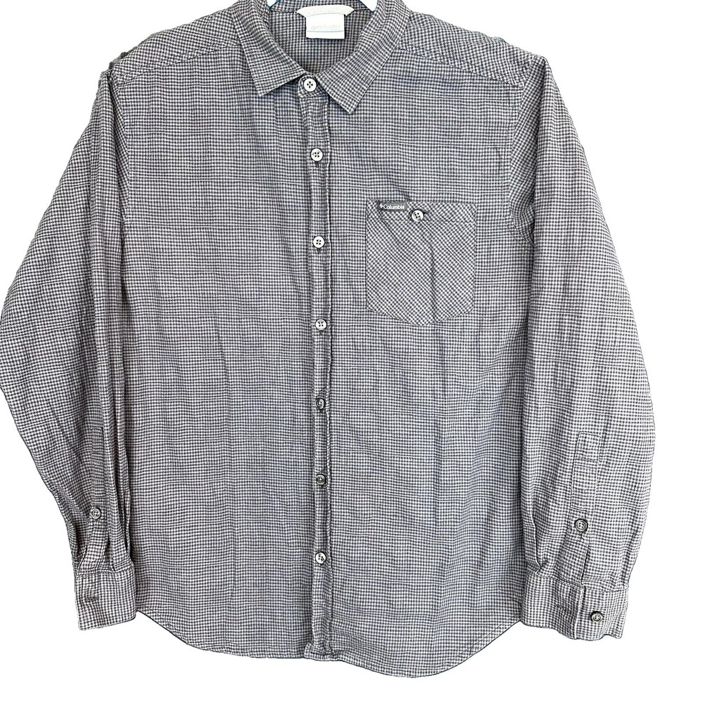 Columbia Gray Check Woven Cotton Button Up Long Sleeve Shirt Pockets Men S